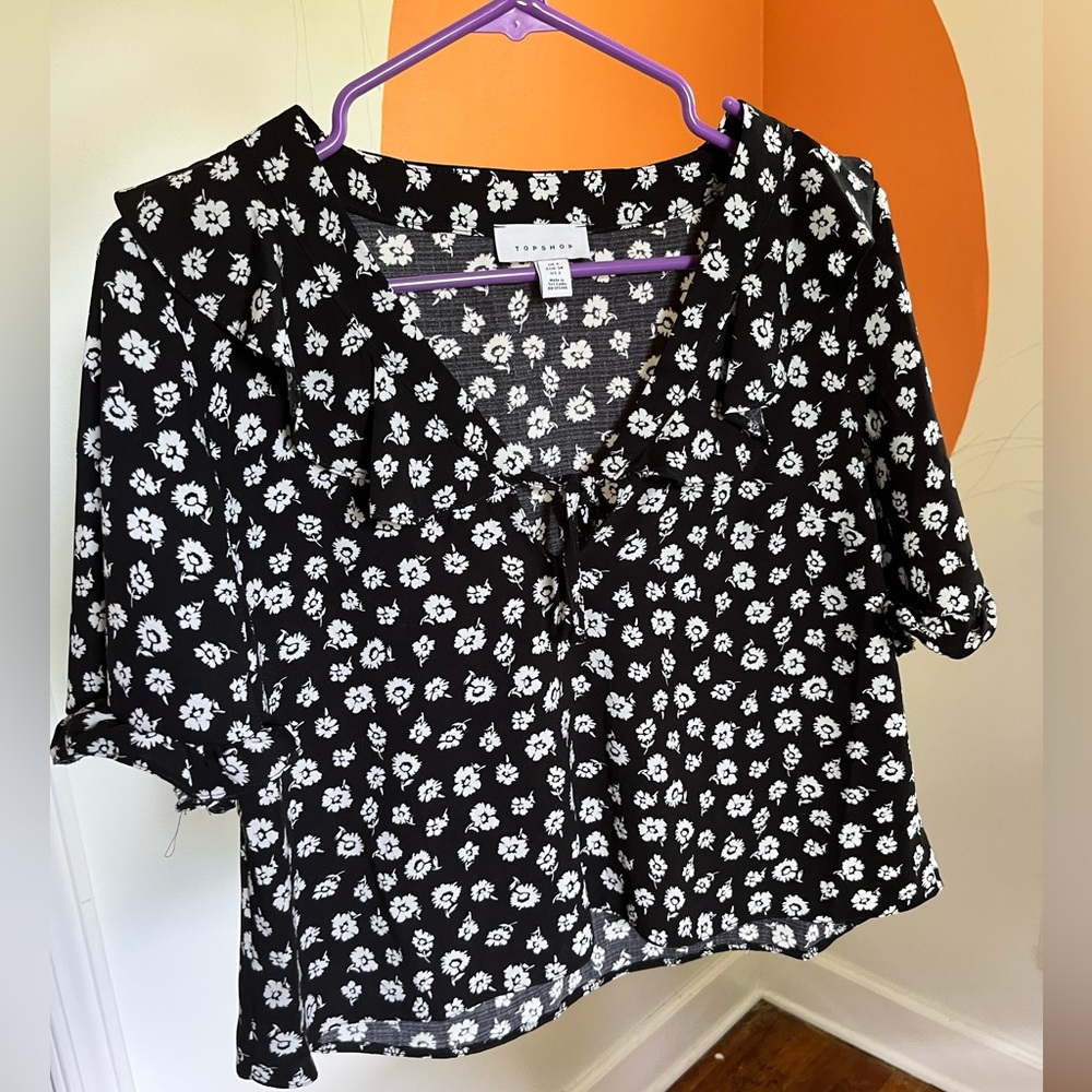 Black and white floral blouse
